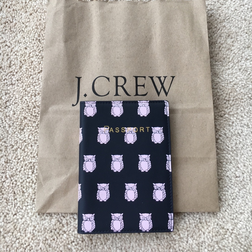 J. CREW Leather Passport Case, Navy Blue Pink Owls